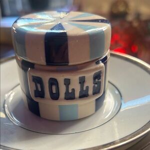 Jonathan Adler Cream and Blue Ceramic Candle Holder